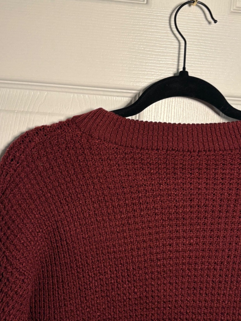 NWT Time and Tru Burgundy Waffle Knit Sweater Size Small Cozy Crewneck Pullover - Picture 5 of 5